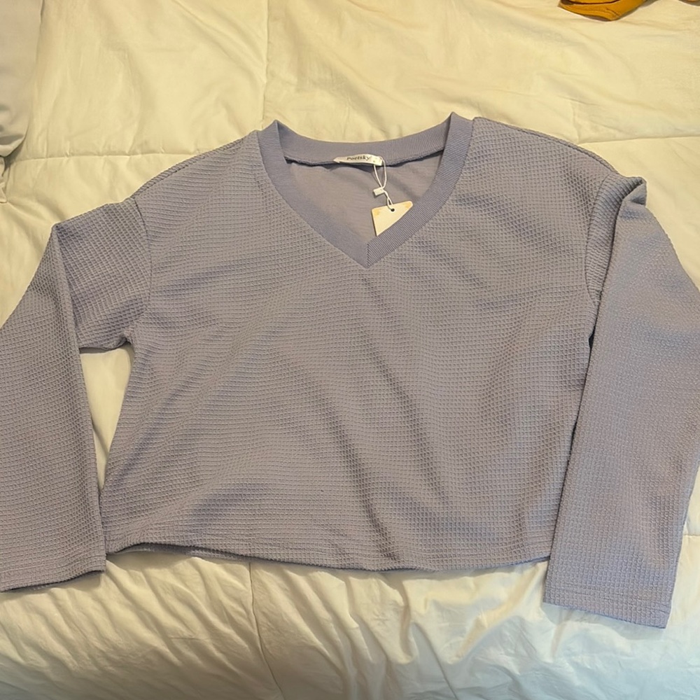 Lavender V-Neck Waffle Knit Sweater
